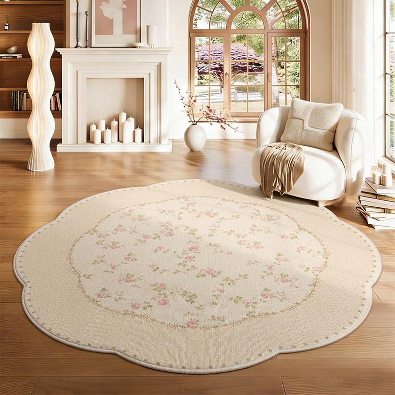 Cream Style Carpets for Living Room Retro Floral Bedroom Decor Carpet Pretty Flower Shape Bedside Rug Home Thicken Floor Mat