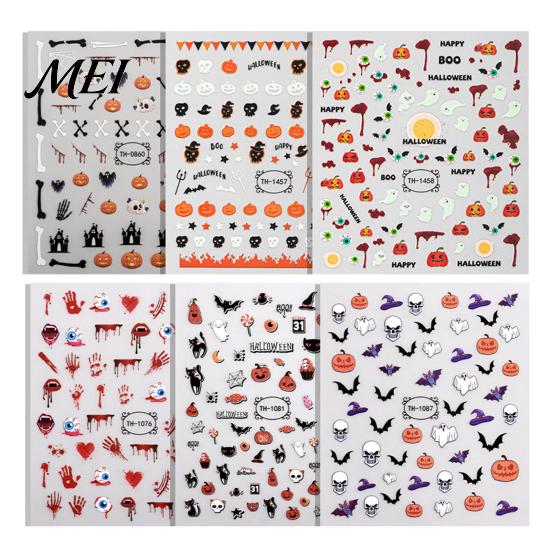 Ghost Manicure Decal 6 Sheets Halloween Glow-in-the-dark Nail Sticker, Spooky Pumpkin Skull Party Art Decor Decal, DIY Decoration Favors for