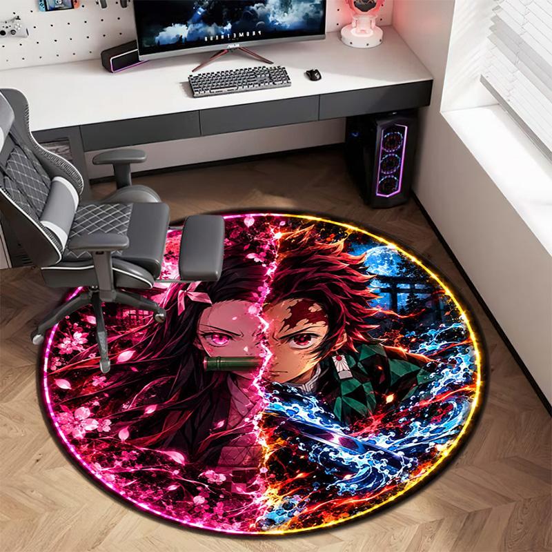 Classic Japanese-style Cartoon Demon Slayer Round Rug, Home Soft Decorative Anti-slip Yoga Mat and Chair Mat, Outdoor Floor Mat Carpet K5