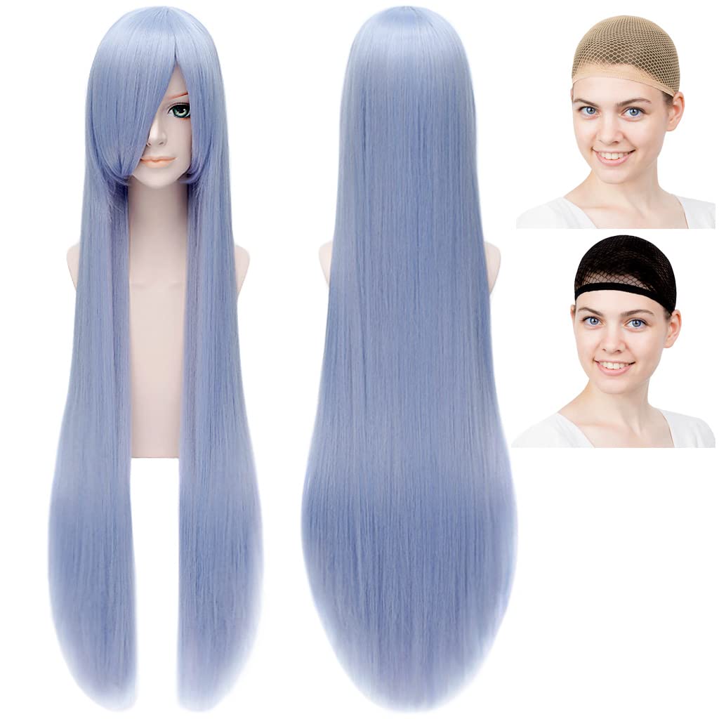 

CaseEden Cosplay Wig, Smooth, Long, 100cm, Heat-Resistant, Light Blue-Purple, Includes 2 Wig Nets