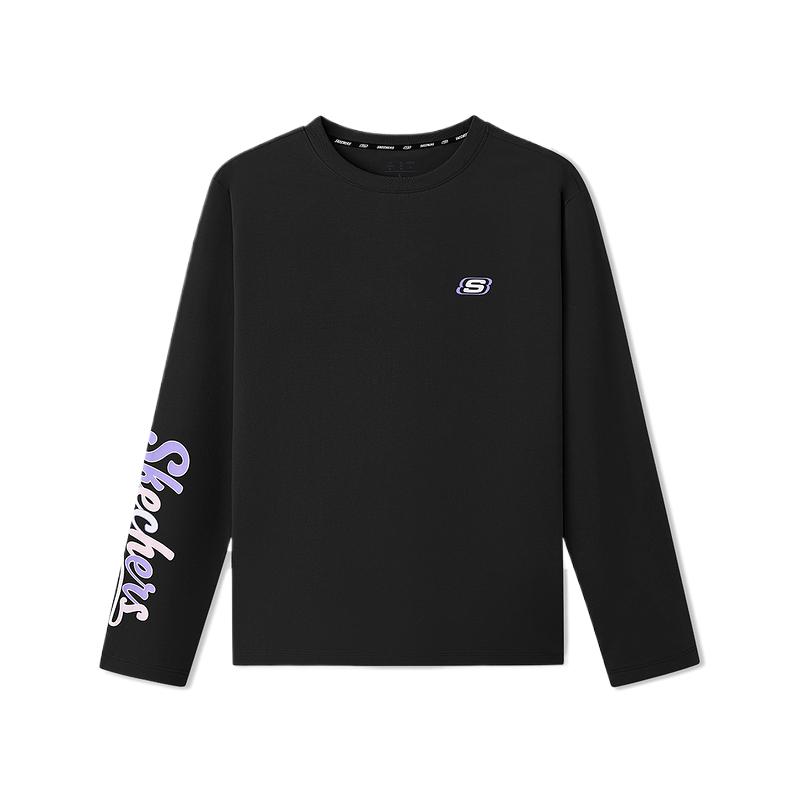 Skechers Round Neck Long Sleeve Solid Color Drop Shoulder T-Shirt Women tops L325W119-0018 S