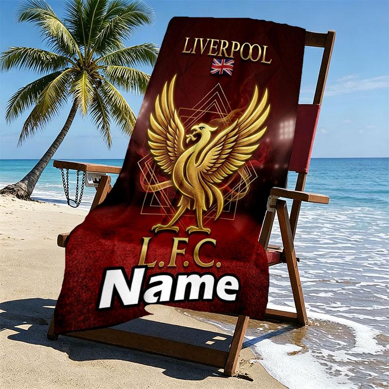 Custom Name Personalized Liverpool FC Print Beach Towel, for Trip Camping Beach Party Home Decor, Birthday Gift for Family & Friends