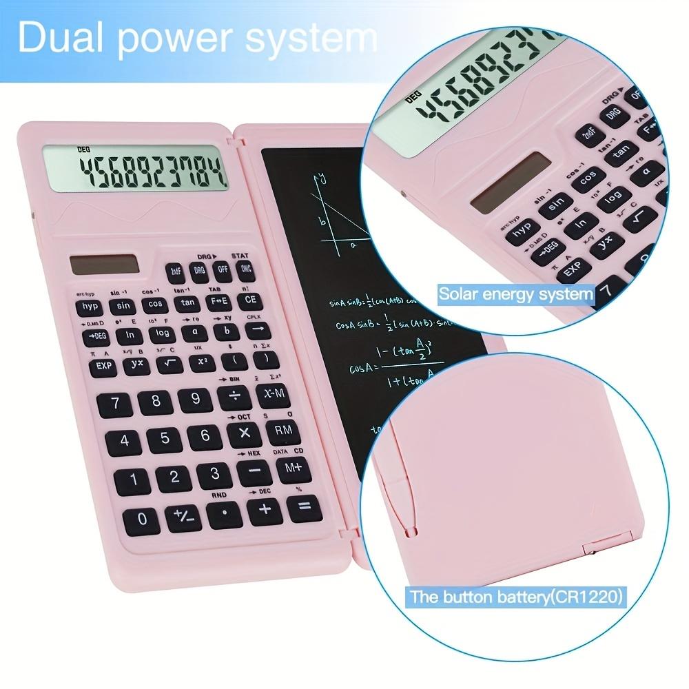 Portable Solar Calculator With Advanced Math Functions - Pink, Dual Power, Easy Erase - Ideal For Students & Professionals