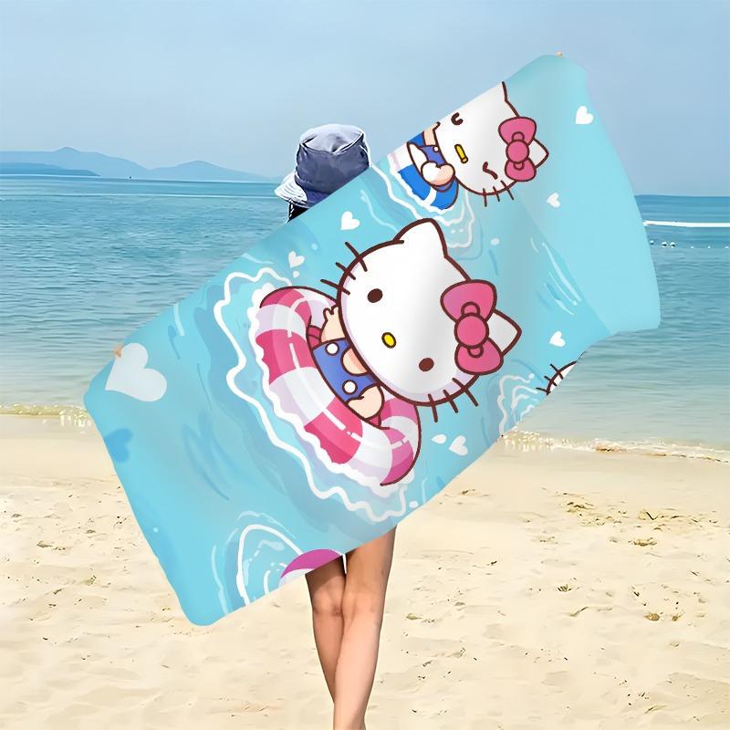 1pc Hello Kitty Summer Pool Swim Ring Beach Towel, Polyester Lightweight Quick Dry Soft, Sanrio Fan Gift For Bathroom Travel