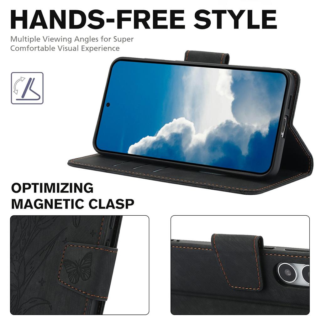 SY-001 For Samsung Galaxy S26 Case Flower Butterfly Leather Wallet Phone Cover with Hand Strap