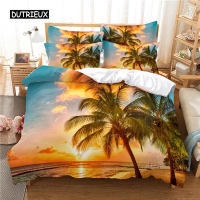 Zestaw pościeli Coconut Tree na łóżko Zestaw poszwy na kołdrę Pościel 3D Druk cyfrowy Pościel Lniana Rozmiar Queen Zestawy pościeli Modny design