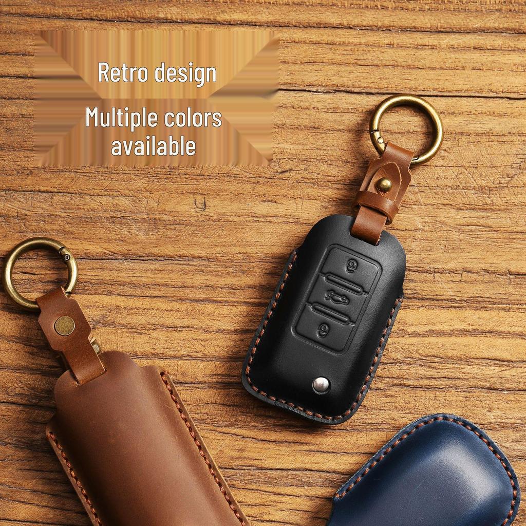 Cowhide Car Key Cover for Volkswagen Golf, Santana, and Bora - Protective Shell Bag