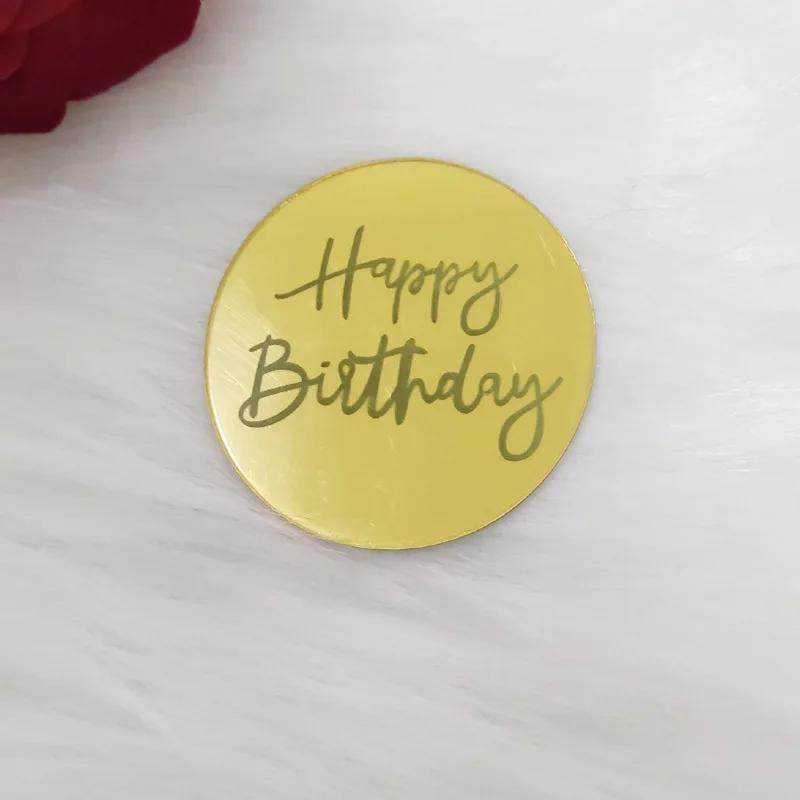 

5pcs Acrylic Rose Gold Silver Happy Birthday Cake Topper Round Cupcake Toppers Wedding Party Dessert Cake Decoration Tools