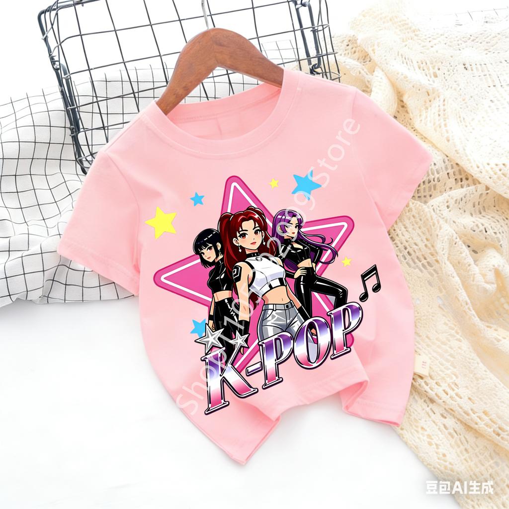 Kpop Childrens T Shirt Cartoon Graphic Short Sleeve Summer Comfortable Top Funny Gift for Fans Harajuku TShirts Girls Clothes