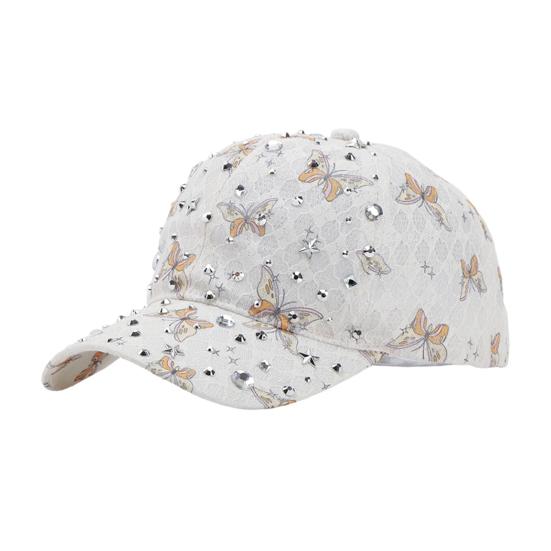 

Baseball Hat Adjustable Back Buckle Butterfly Design Curved Brim Sun Protection Lace Hat with Rhinestones Inlaid Women Headwear жёлтый