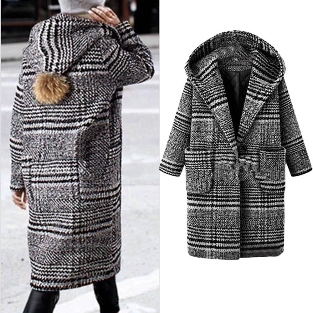 

Плюс Размер Зима Женщины Решетчатое пальто Теплое Утолщение Шерстяная ткань Пальто