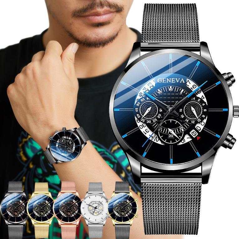 Alloy Mesh Belt Watch, Three-Eye Ultra-Thin Mesh Belt Fashion Casual Steel Belt Quartz Watch Men
