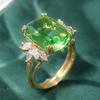 Huitan Opulent Wedding Rings with Big Green CZ Exquisite Graceful Women Finger Accessories Trendy Chic Temperament Party Jewelry