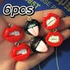 6-piece fun and sexy red lip resin pendant set - hip-hop style pendant, suitable for DIY earrings, keychains, and jewelry making