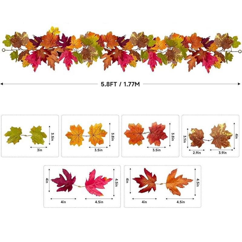 5.7 Feet Autumn Wreath Hanging Vine Maple Leaf Garland Fall Decoration For Home Christmas Wreath Wedding Decor Holiday Seasonal Decoration