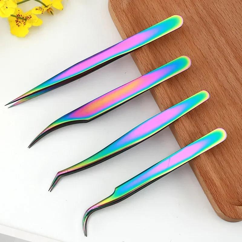 4pcs/set Stainless Steel Eyelashes Tweezers set Professional For Lashes Extension Anti-static Eyebrow Makeup Excellent Closure