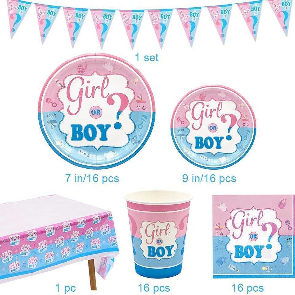Baby Boy and Girl Gender Revealed Birthday Party Disposable Tableware Set Party Decoration Supplies
