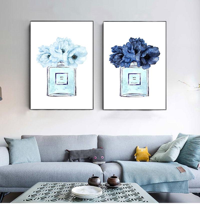 

Современная мода парфюмерный постер Синий акварельный пион Картина маслом для женщин