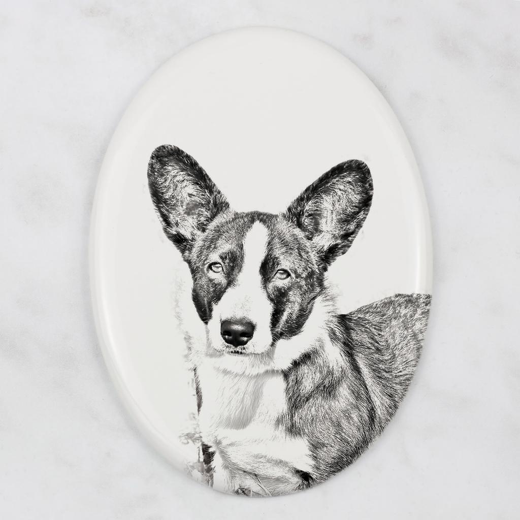 Cardigan Welsh Corgi - Commemorative Plaque with a Photo of a Dog, Tombstone with a Print, Personalized Oval Plaque from the Art-Dog Brand