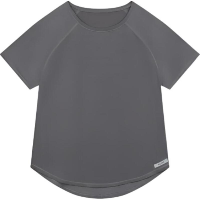 DECATHLON Soft Crew Neck Solid Quick Dry Short Sleeve Ralan Sleeve T-Shirt Women's Dark Anthracite Grey