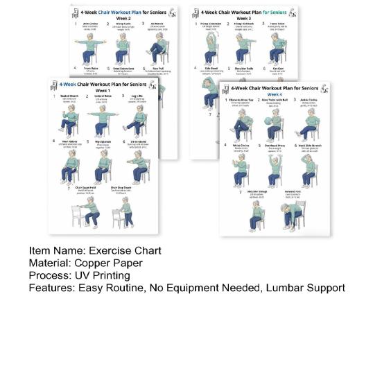 4Pcs 4-Week Chair Exercise Chart for Seniors Full Body Seated Stretching