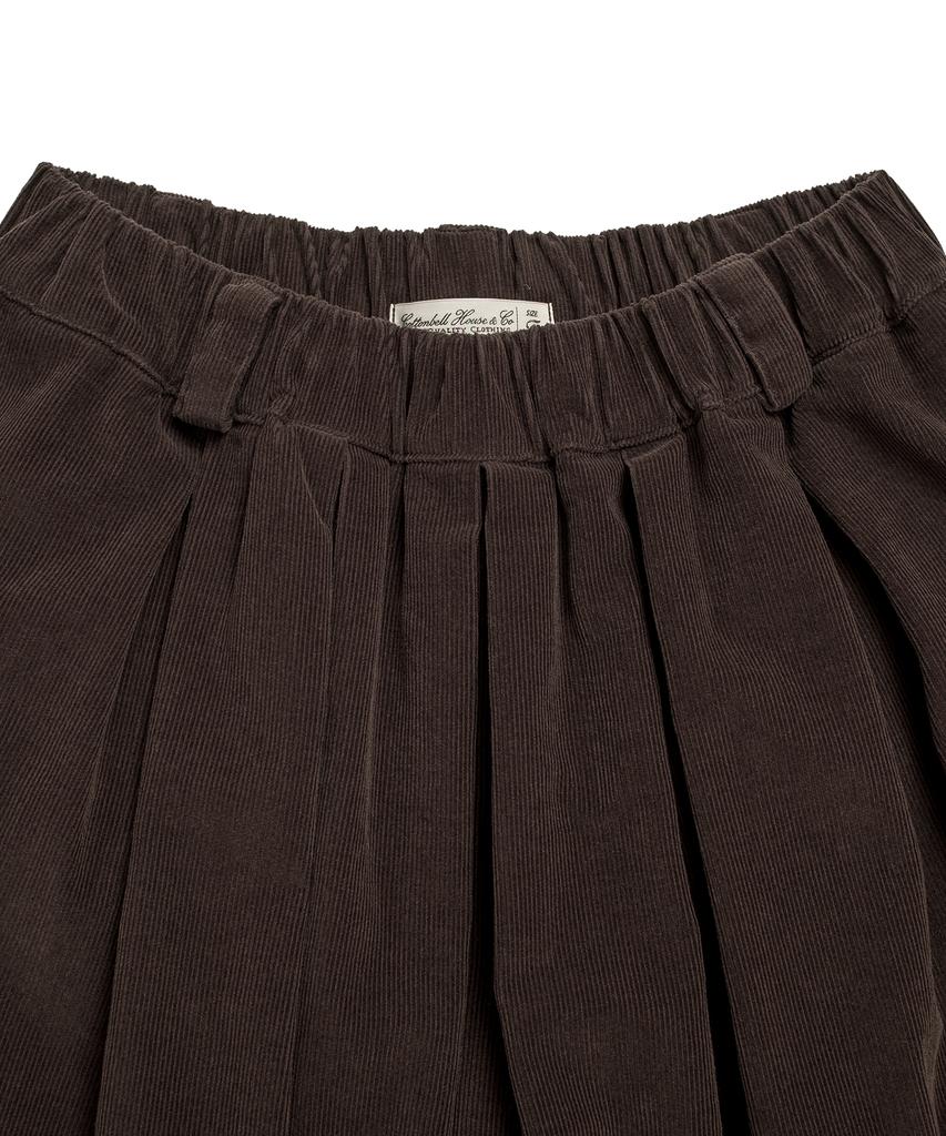 COTTON BELL Volume Pleated Corduroy Pants - Brown