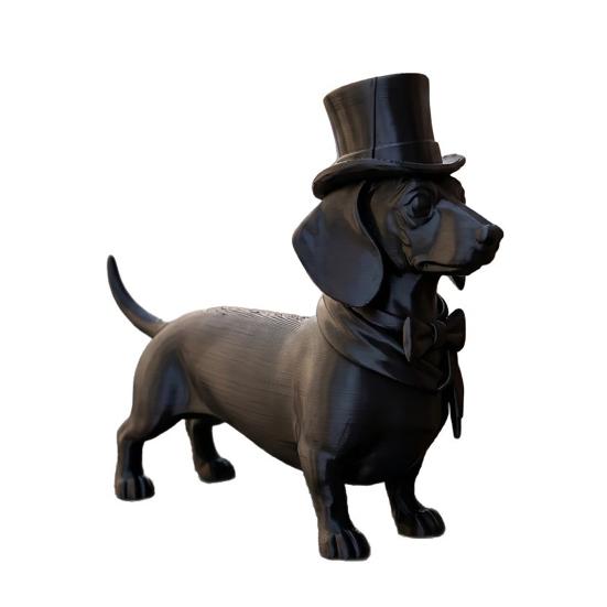 DYS 3D Printed Gentleman Dachshund Figurine, Elegant Dog Sculpture Desktop Ornament, Solid Matte Black Art Statue for Home Office Decor Gift
