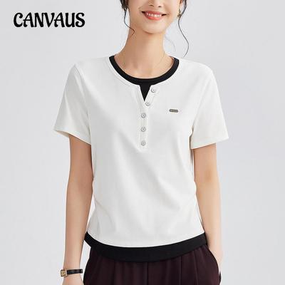Damen Sommer Neue Farbe Kontrast Fake Zwei Plissiert Kurzarm Design Sinn Innerhalb des Oberteils