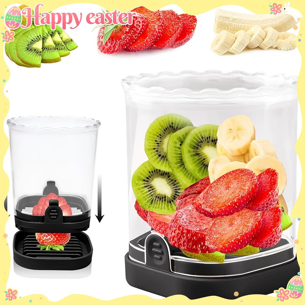 1pc Stainless Steel Fruit Slicer, Multifunctional Strawberry Slicer & Vegetable Chopper with Manual Pusher, Rectangular Blade, Container Included