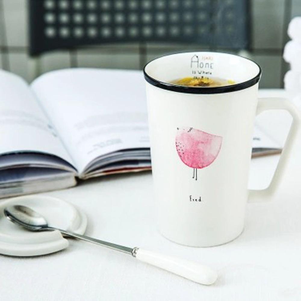 Office Drinking Cup, Cute Couple Ceramic Mug with Lid Spoon Minimalist Creative Milk Coffee Cup