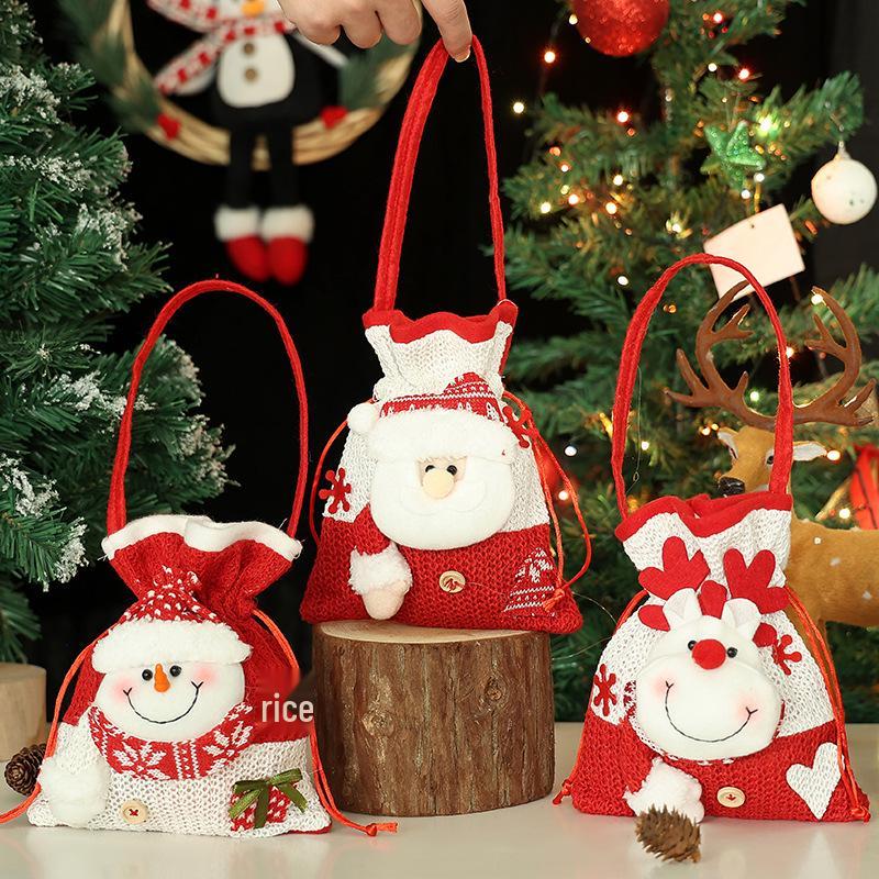 Christmas Candy Bags with Santa Claus Design, Imitation Linen Gift Bags for Holiday Decor