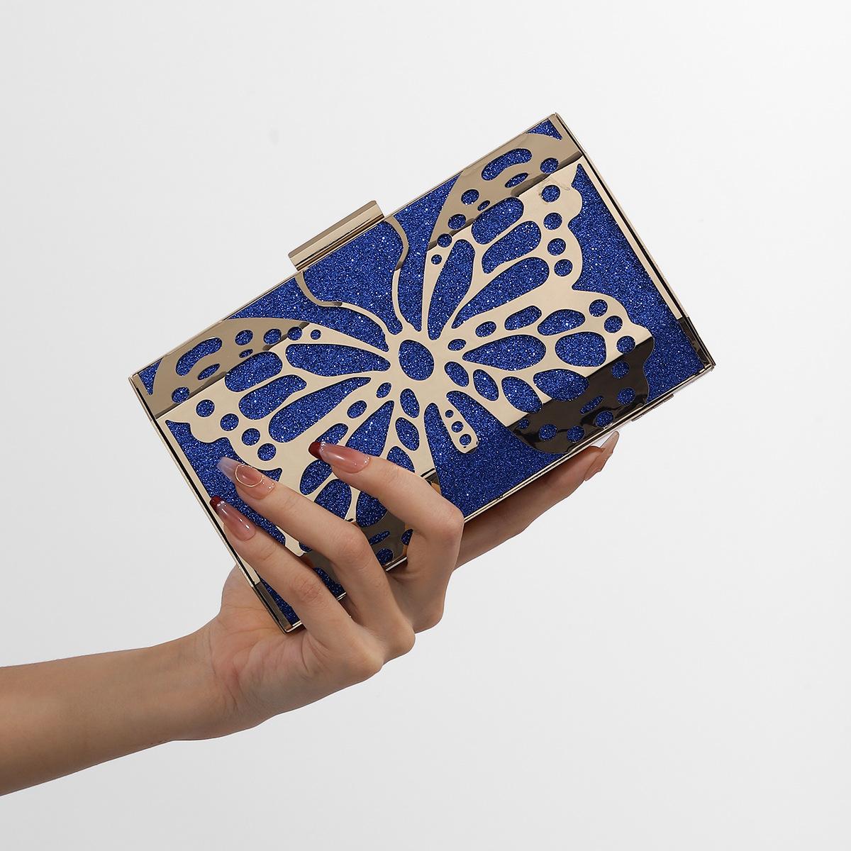 Metal Butterfly Pattern Clutches Women s Bags for Party Banquet Glitter Evening Bag Fashion Chain Shoulder Bags Sequins Handbags синий