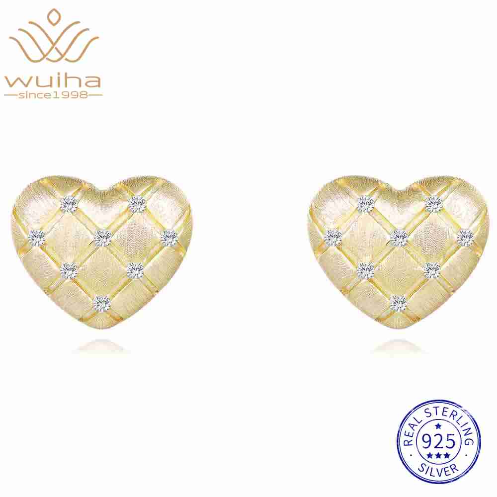 WUIHA Vintage 925 Sterling Silver VVS1 D Color Real GRA Moissanite Diamonds Heart Studs Earrings Wedding Engagement Fine Jewelry