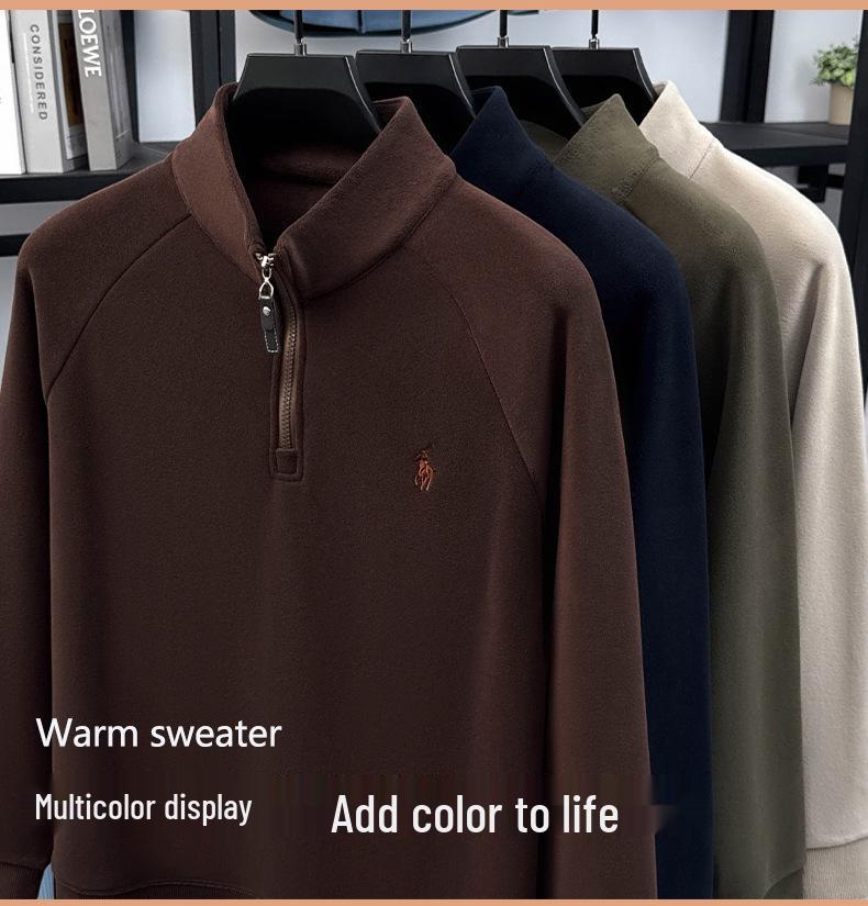 Herren Stickerei Wolle Plüsch Halbreißverschluss Hoodie - Verdicktes Herbst/Winter Basisschicht Oberteil