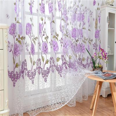 Stores de fenêtre en tulle à panneau supérieur à fente en voile imprimé décalé violet 100 x 200 cm