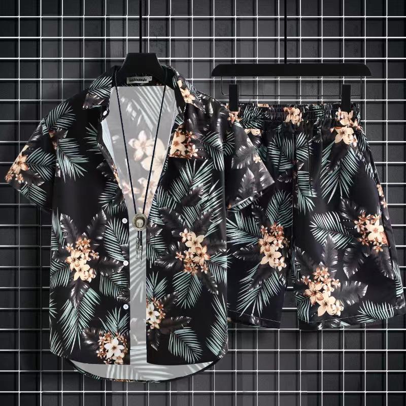Versatile Men's Quick-Dry Shorts & Floral Shirt Set - Retro Hainan Island National Trend