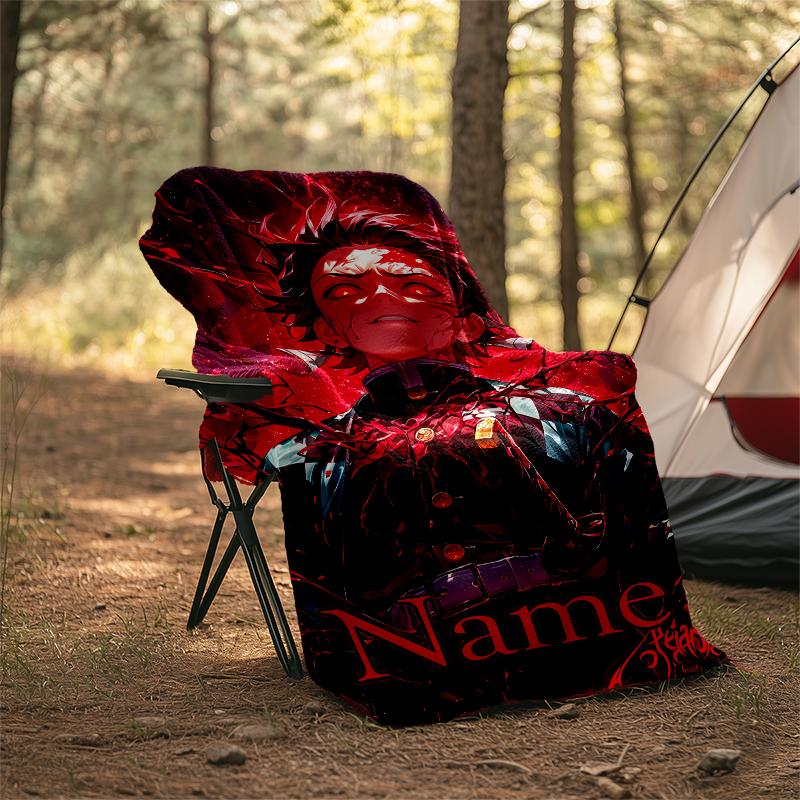 Personalized Custom Name Blanket - Demon Slayer Tanjiro Print Design,Blanket for Sofa,Bed,Travel,Camping - Soft and Warm, Great Gift