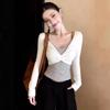 Spring New Fake Two-piece Striped Long-sleeved Top Women's Clothing Unique and Beautiful Kink Design Sense Slim and Thin Top