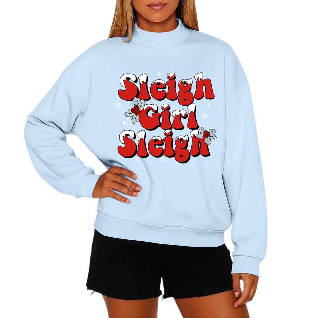 Ladies' Fashionable Casual Round Neck Long Sleeved Christmas Printed Hoodie