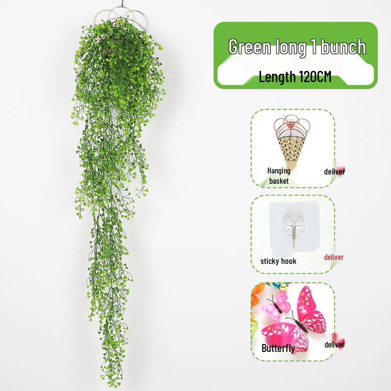 Wall-Mounted Artificial Hanging Vines with Spider Plant in Basket for Living Room Decor