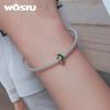 WOSTU Authentische 925er-Sterlingsilber-Charm-Perlen aus zartem grünen Emaille-Ranken-Silber-Silikon für Damen-Armbänder und Armreifen, edler Schmuck