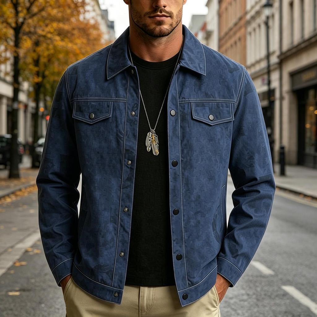 Men's Full Print Lapel Collar Jacket Vintage for Fall Winter Daily Wear