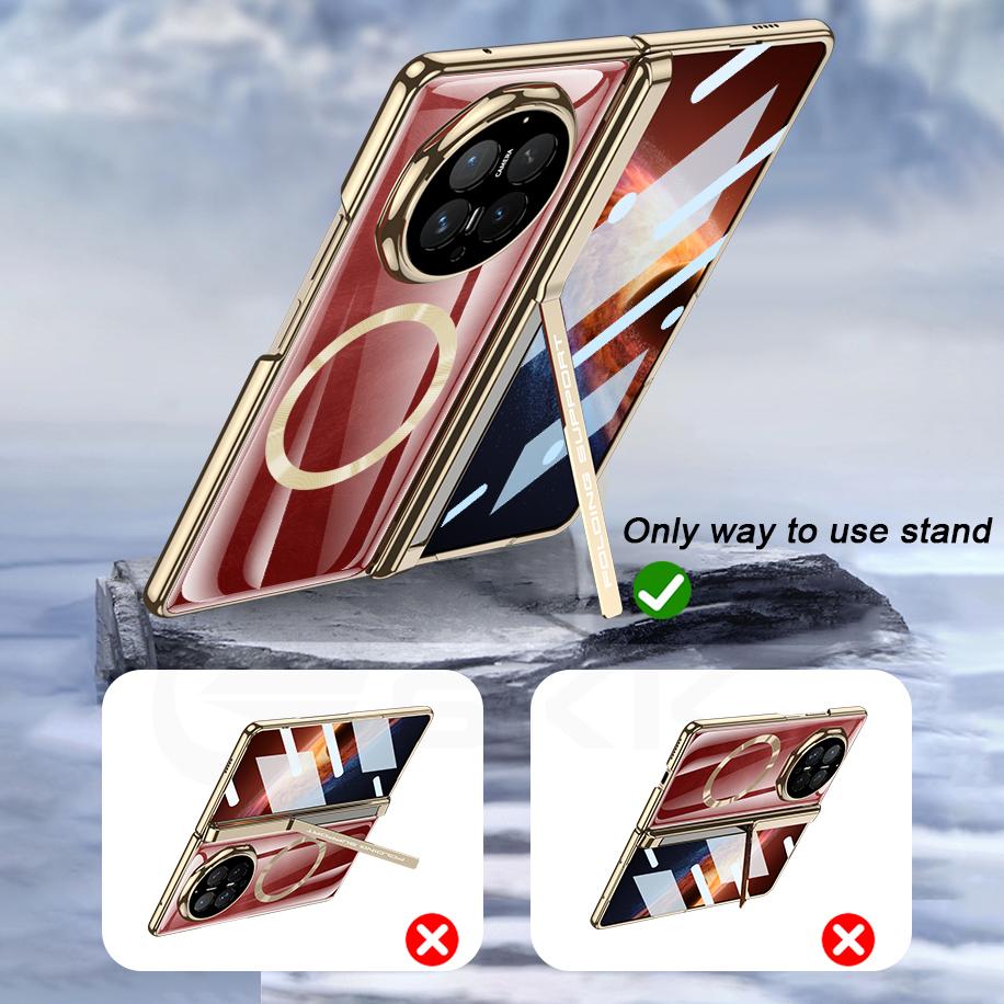Magnetic Hinge Holder Plating Case For Honor Magic V6 Front Screen Glass Wireless Charge Plastic Clear Cover For Magic V5 Case