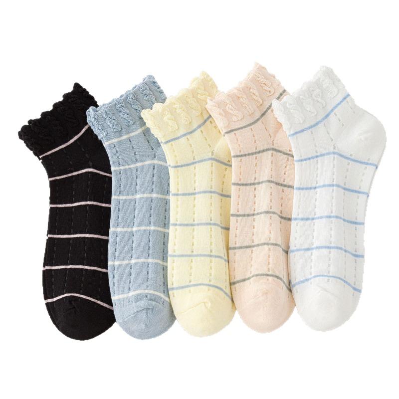Sock Children's Spring/summer Striped Mushroom Lace Ankle Socks Trendy Versatile Breathable Cotton Short Socks with Lace