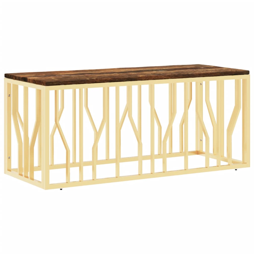  Coffee Table, Gold, Stainless Steel and Solid Reclaimed Wood