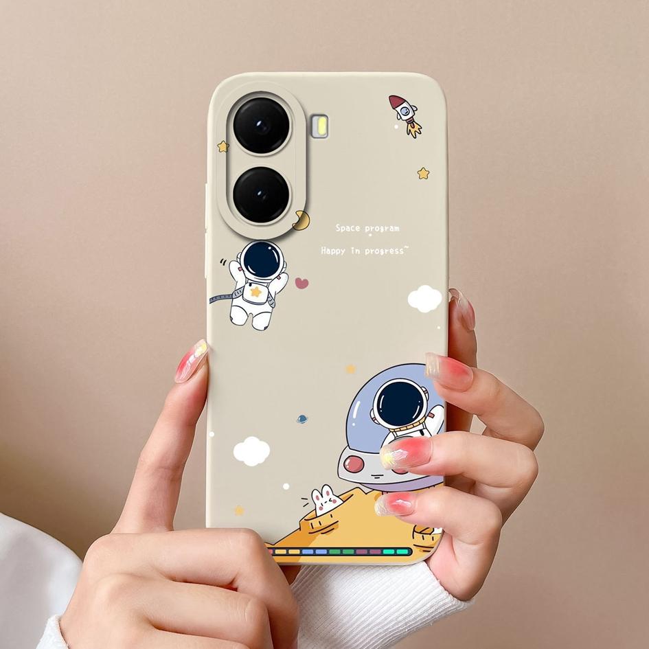 Krásný kreslený kryt s astronauty na telefon pro redmi 10 11 12 13 14C 14R měkký čtvercový tekutý silikonový protiskluzový kryt pro redmi 10 11 12 13 14C 14R