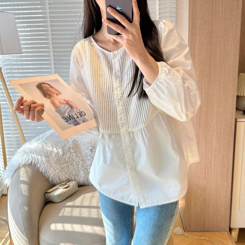 

Повседневная мода офисной леди, свободные корейские однотонные блузки, тонкие интеллектуальные на пуговицах, простые плиссированные, весенне-летняя женская одежда L белый