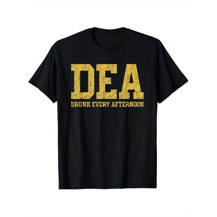 Men's DEA Drunk Every Afternoon Graphic T-Shirt - Funny Drinking Tee with Bold Yellow DEA Lettering, Soft Breathable Shirt for Parties, Barbecues &