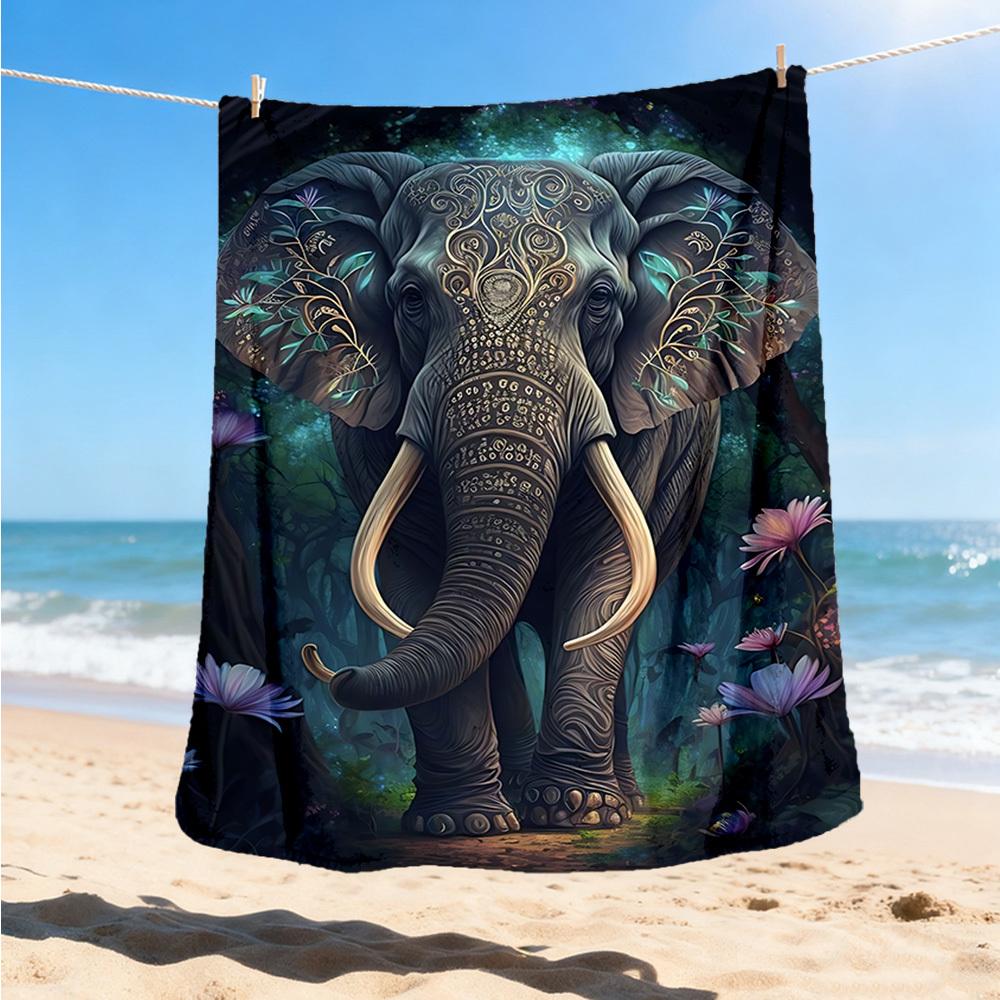 1pc Ornate Elephant Design Throw Blanket Polyester Fiber, Lightweight Flannel, Soft & Warm, All Season Use for Outdoor, Camping Digital Print