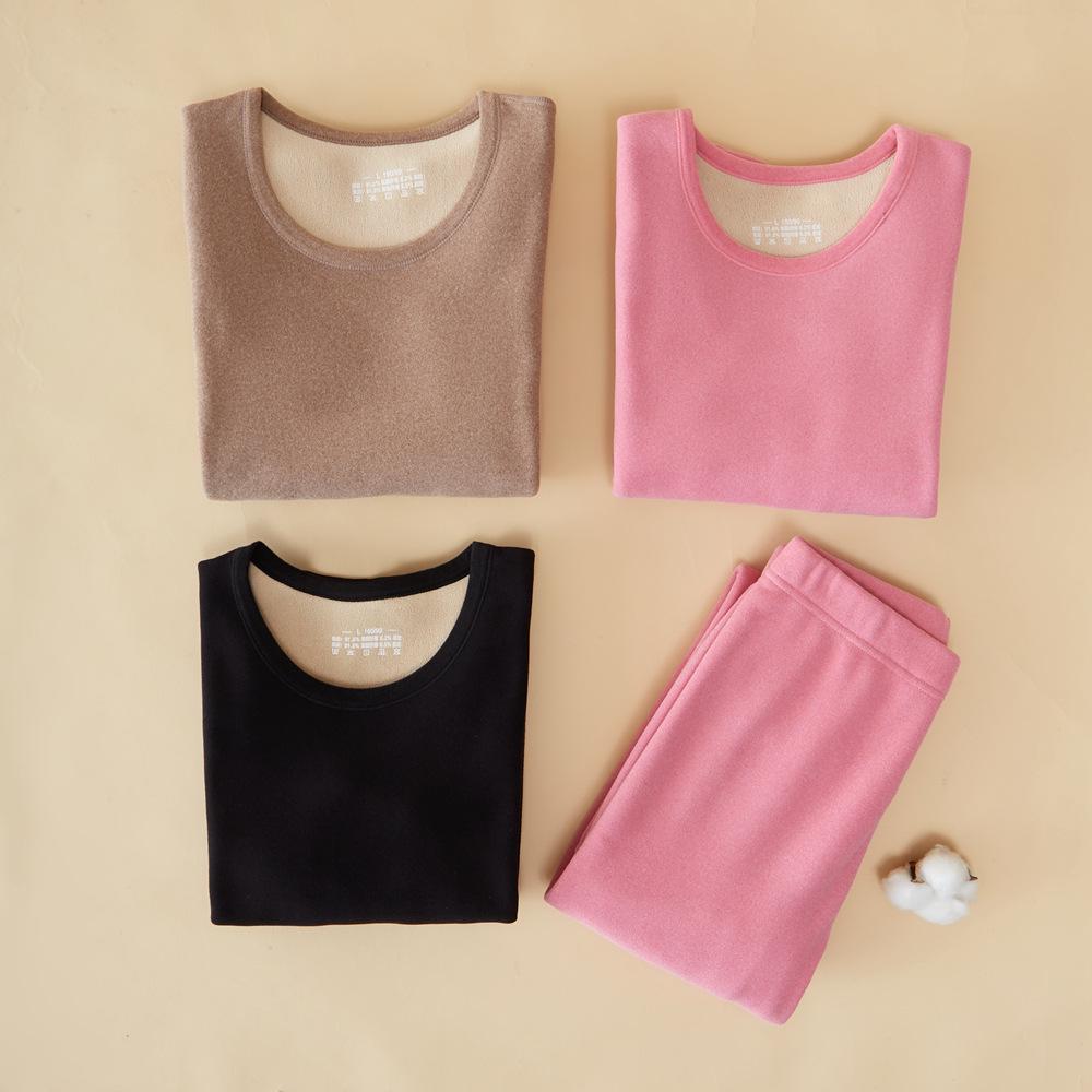 Koala Fleece Women's Extra Thick Alpaca Wool Underwear Set - Fleece-Lined, Round Neck Warmwear for Middle-Aged and Elderly.